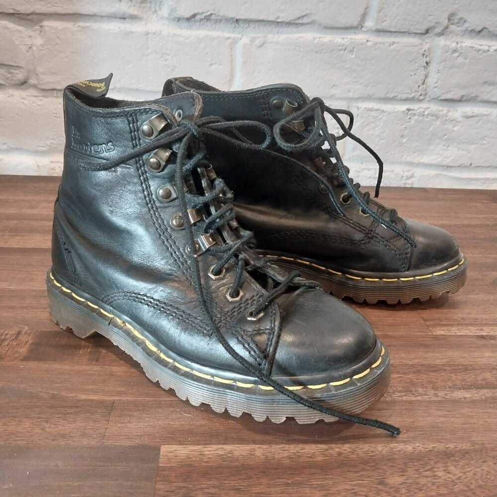 Dr Marten RARE Vintage Lace To Toe Black Leather Boots Made England Size 4 8086.